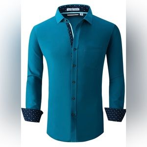 Alex Vando Mens Dress Shirt Wrinkle Free Regular Fit 4-Way Stretch